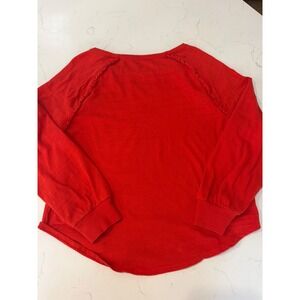LOFT Outlet Womens Red Cotton Slub Ruffle Raglan Long Sleeve Top Size L
